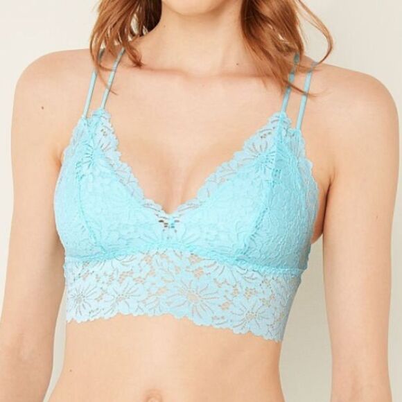 PINK Victoria's Secret Light Blue Lace Bralette in Size Small *SEE MEASUREMENTS* - Picture 1 of 10